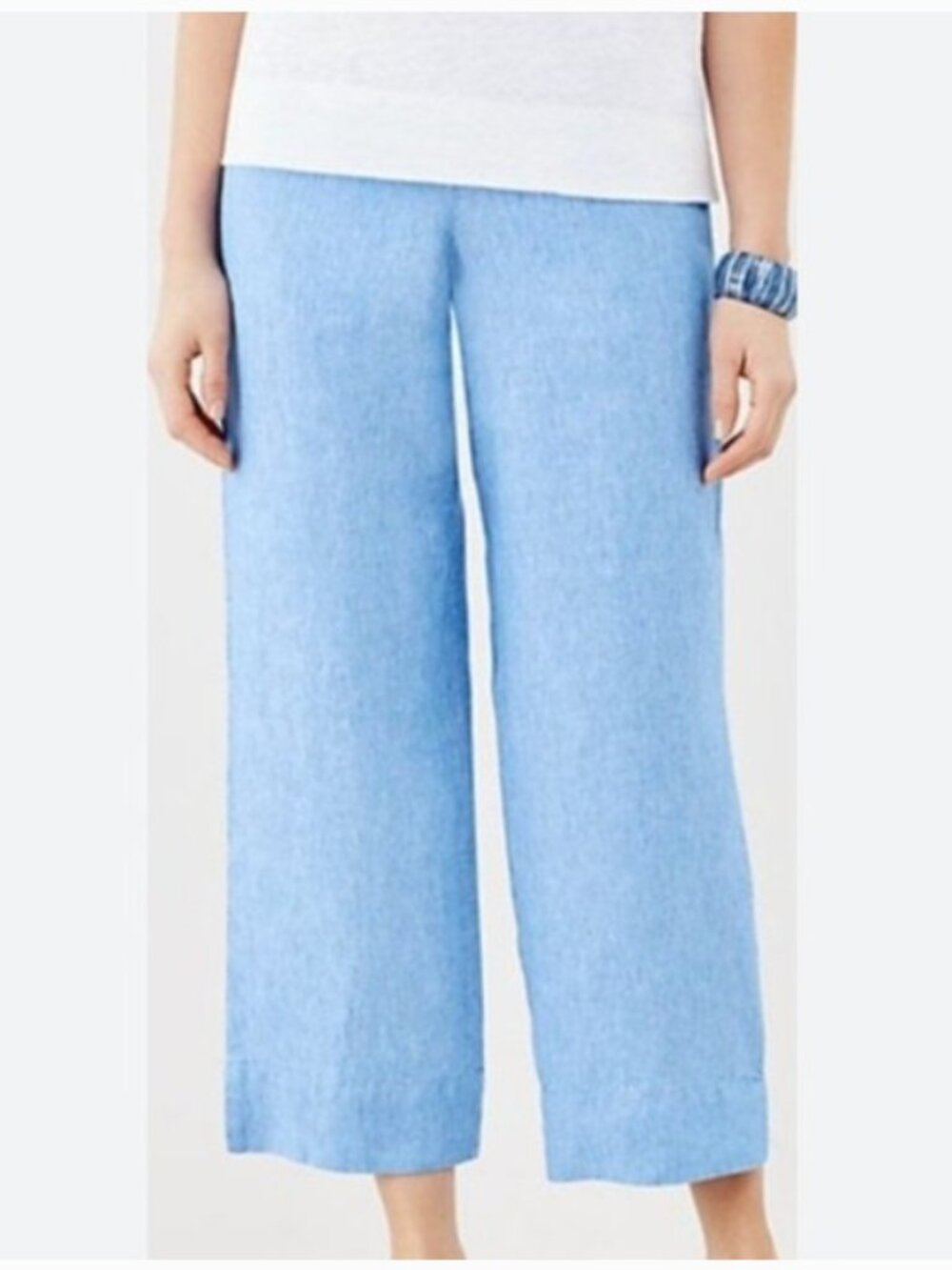 NWT J. Jill Love Linen Pants Womens Large Blue Wide Leg Crop Beach Boho Breezy